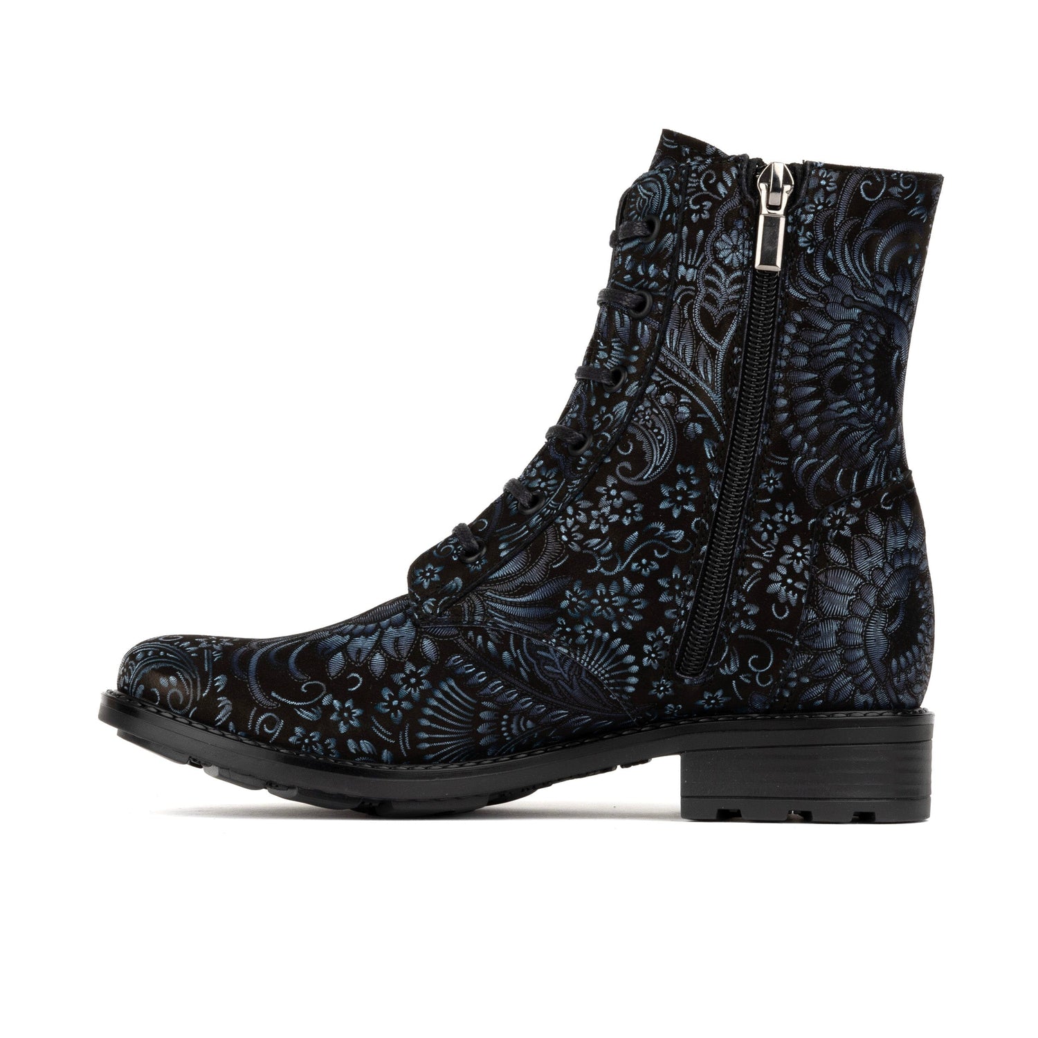 Laviva High - Black & Blue & Silver Floral Womens Ankle Boots Embassy London 