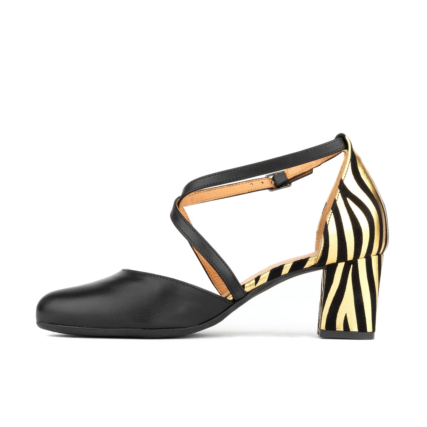Dannii - Black & Gold Stripes Womens Heels Embassy London 