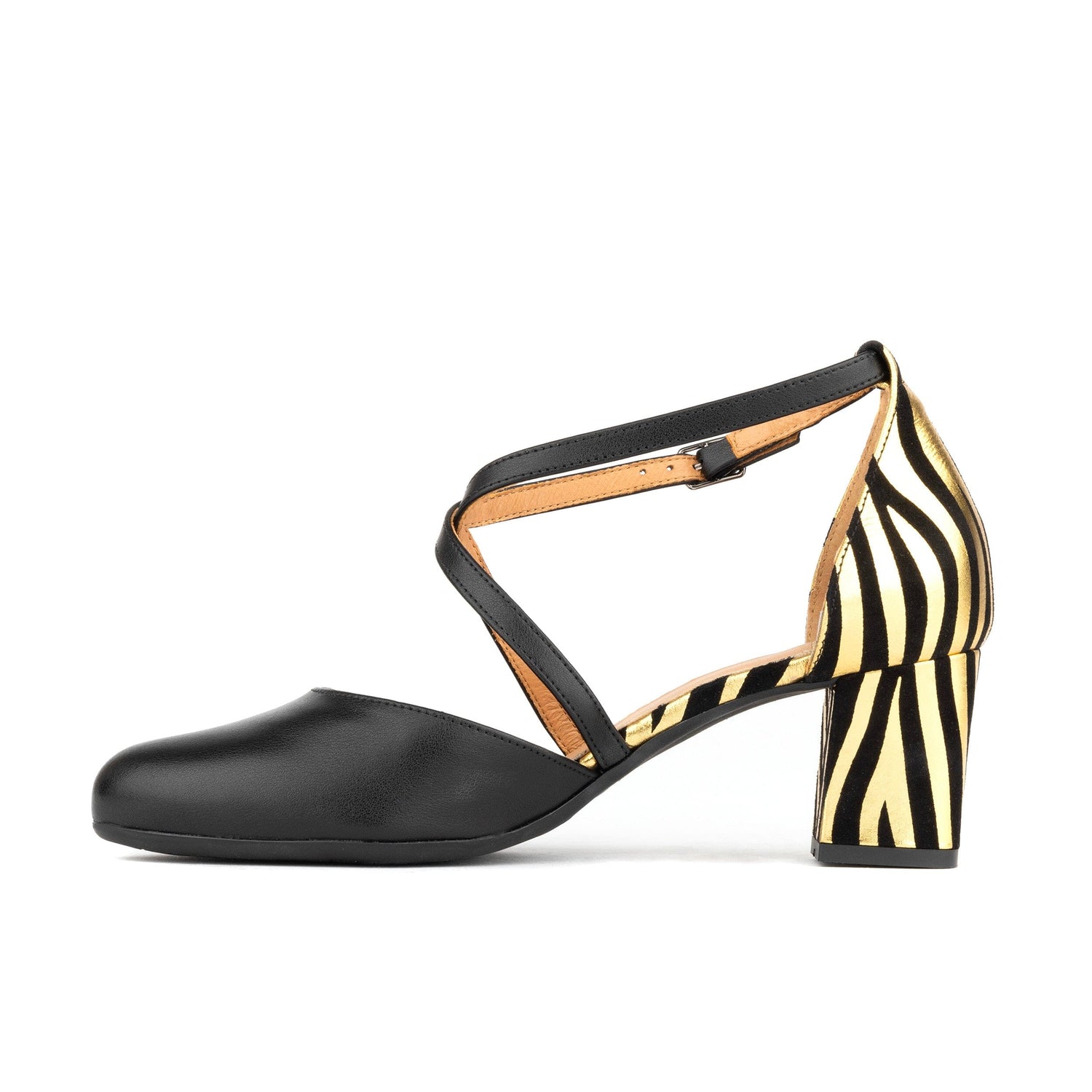 Dannii - Black & Gold Stripes Womens Heels Embassy London 