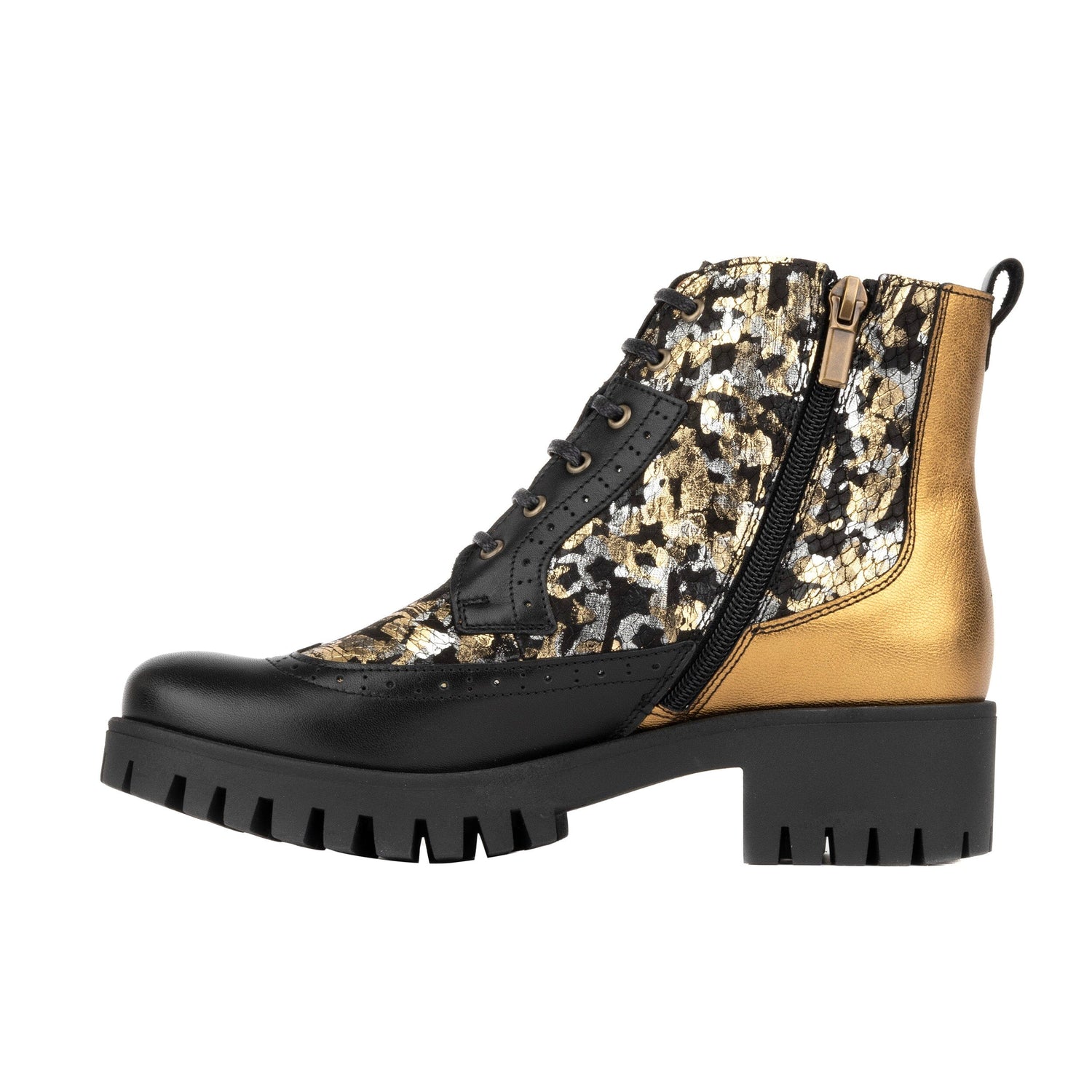 Milliner Platform - Black & Gold Floral Womens Ankle Boots Embassy London 