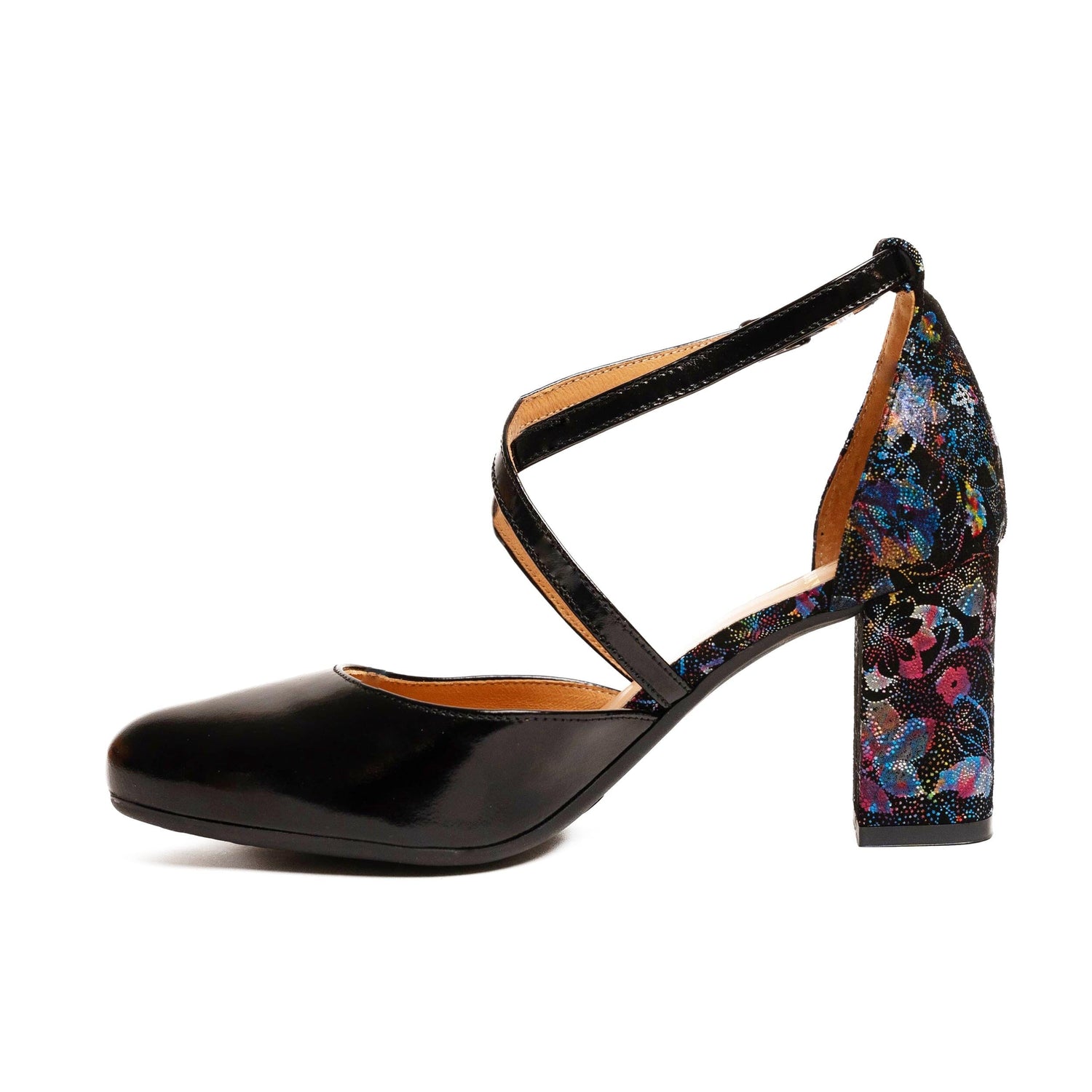 Kylie - Black Flower (Leather Toe) Heels Embassy London 