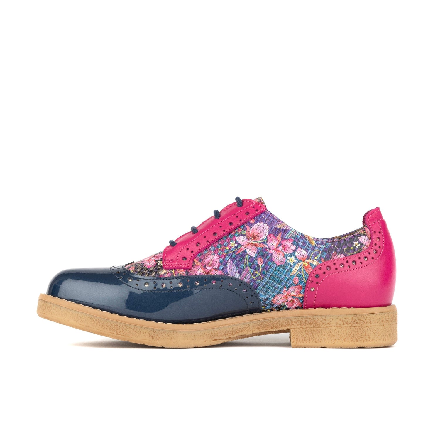 The Artist - Blue & Pink Hummingbird - Women's leather lace-up shoe with brogue detailing Womens Shoes Embassy London 
