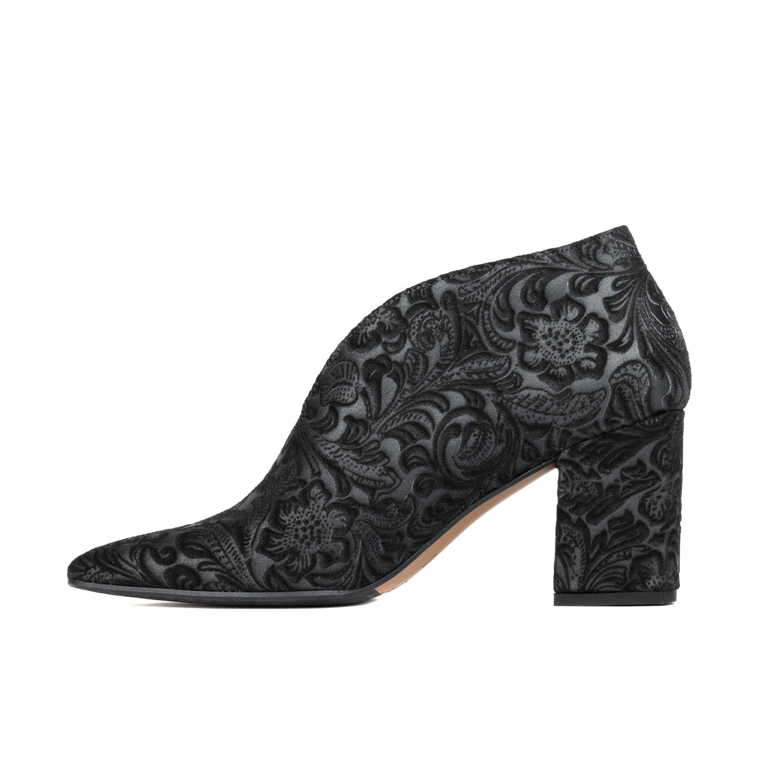 Charlotte - Black Floral Emboss Womens Heels Embassy London 