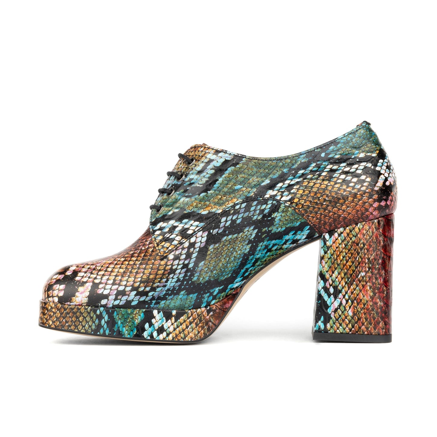 Roulette Platform - Green & Brown Snake Pattern Womens Heels Embassy London 