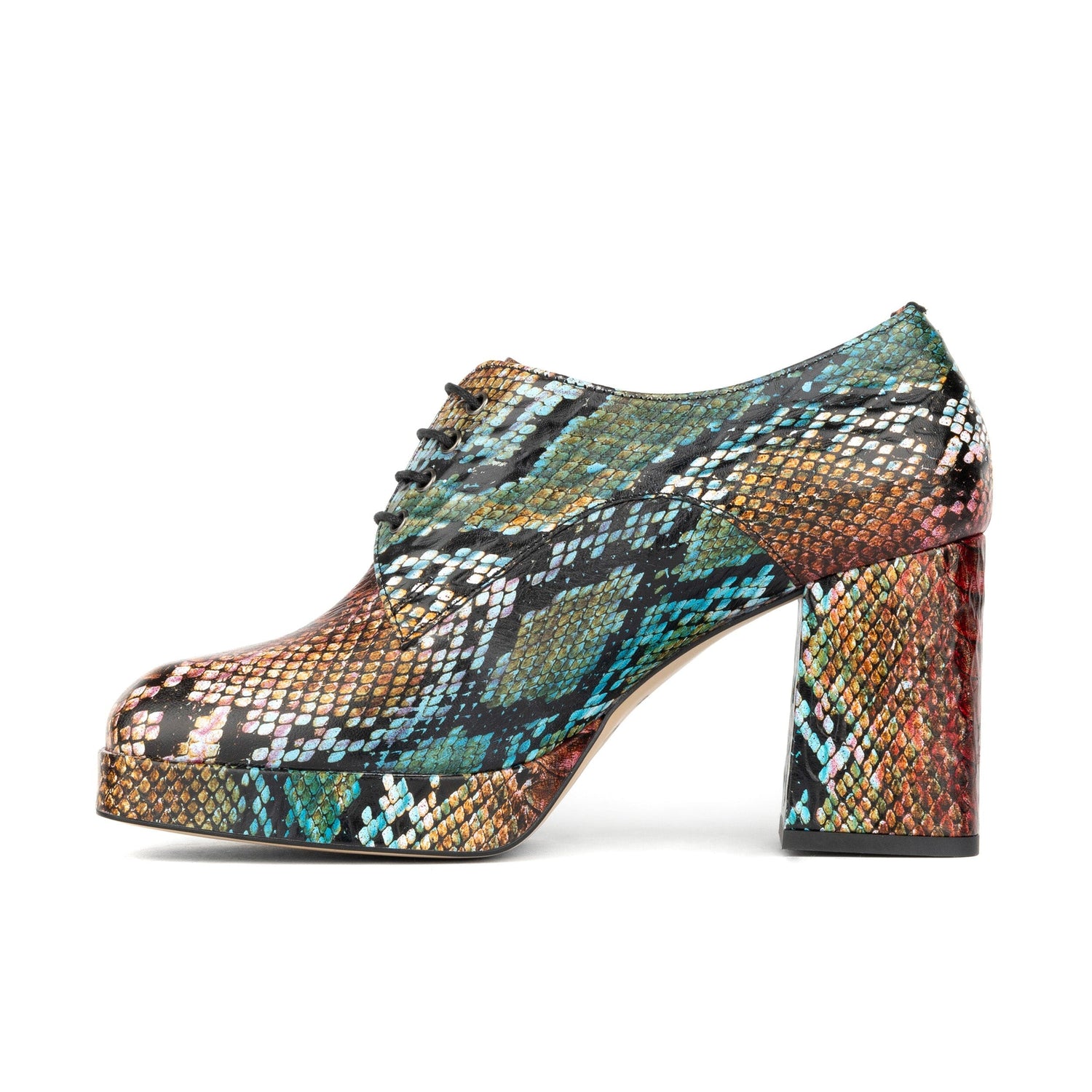 Roulette Platform - Green & Brown Snake Pattern Womens Heels Embassy London 