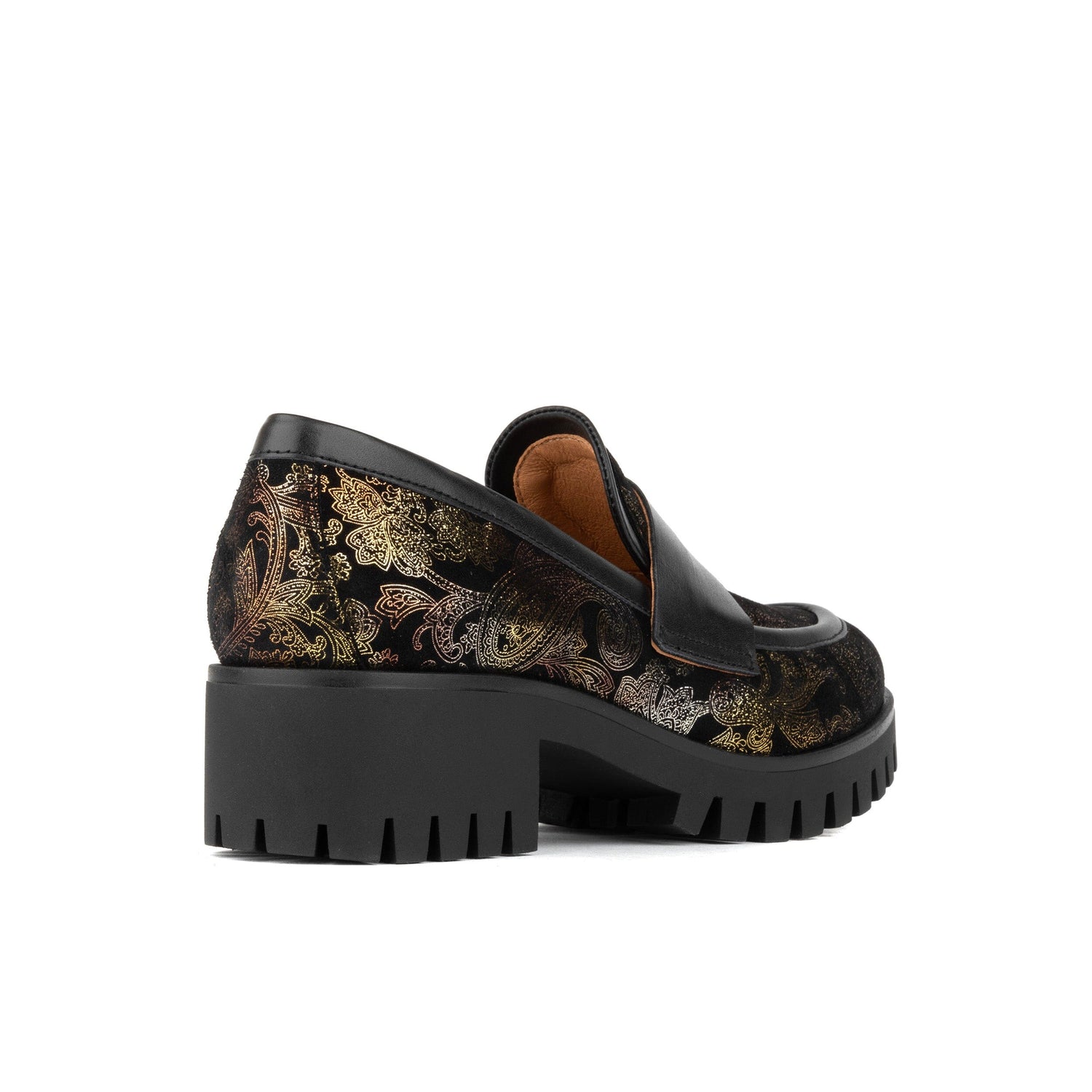 Nancy - Black & Gold Floral Womens Loafers Embassy London 