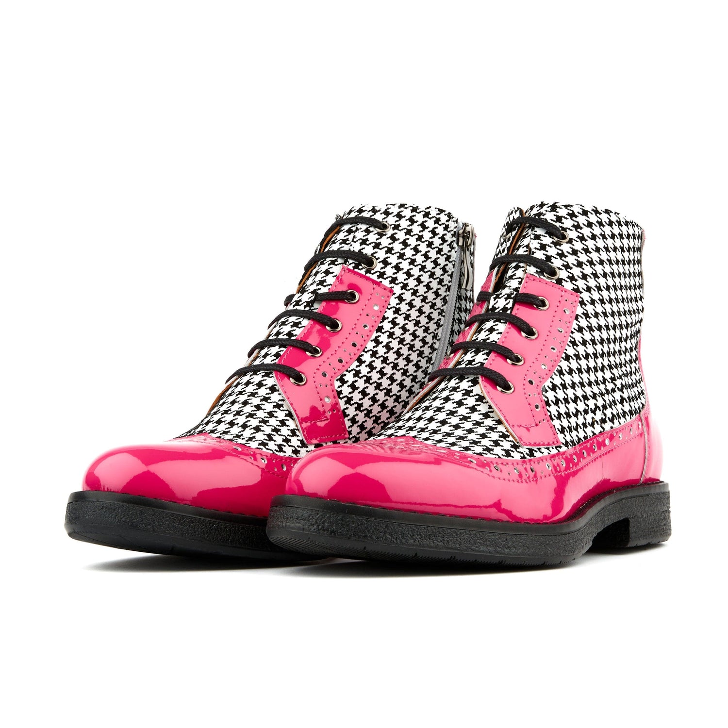 Hatter - Pink & Black Houndstooth Womens Ankle Boots Embassy London 