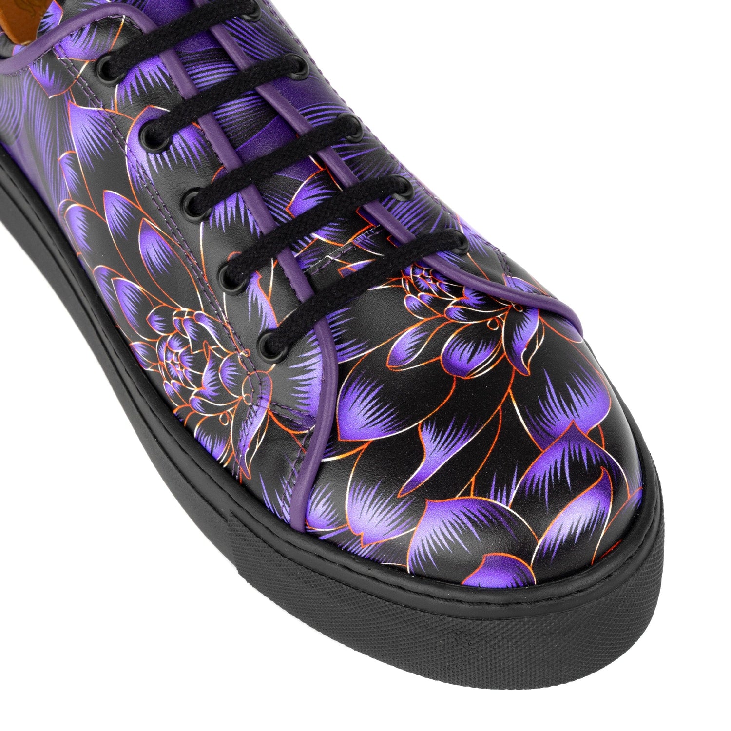 Camila Black Purple Flower Womens Designer Sneakers Embassy London USA