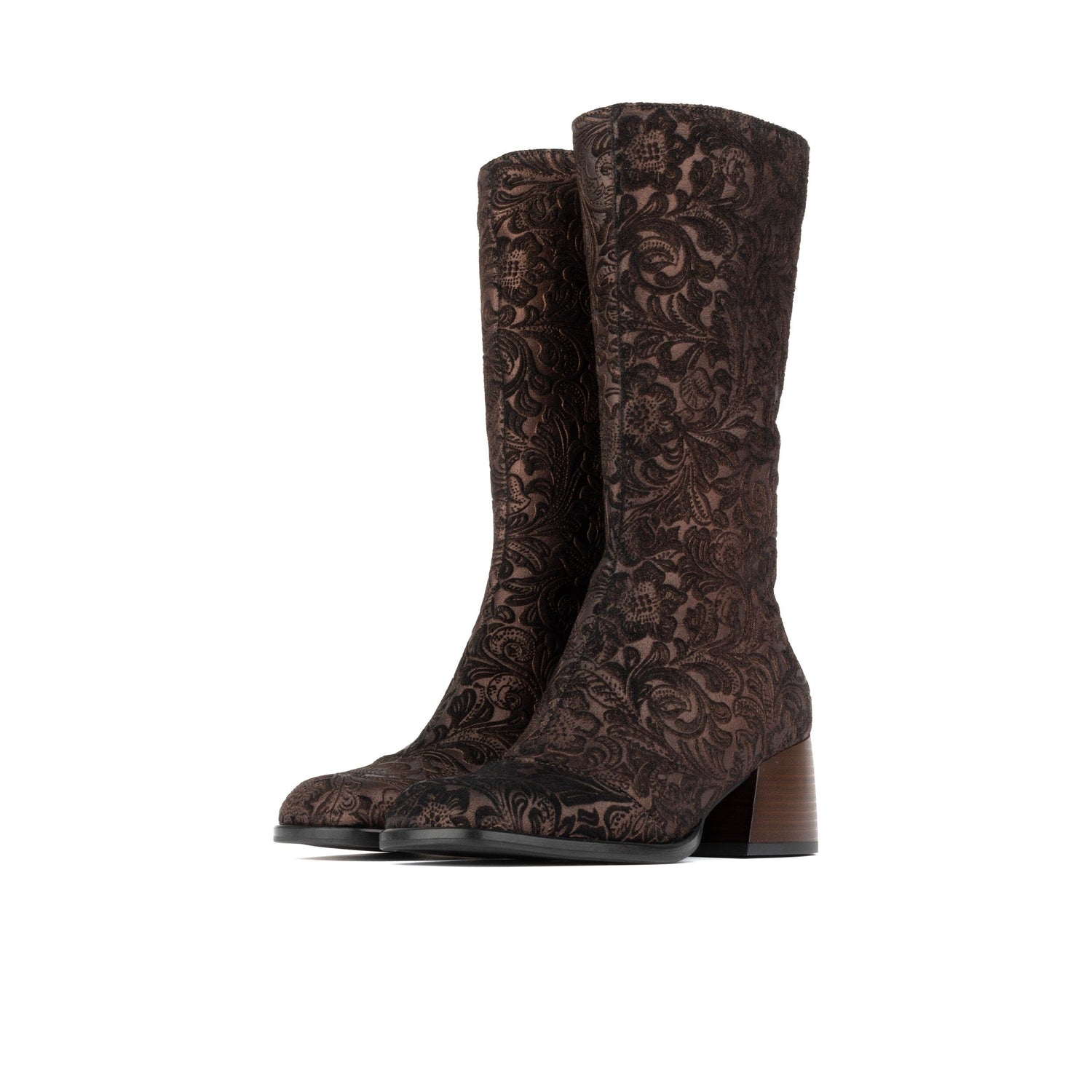 Leticia - Burgundy Floral Emboss Womens Tall Boots Embassy London 