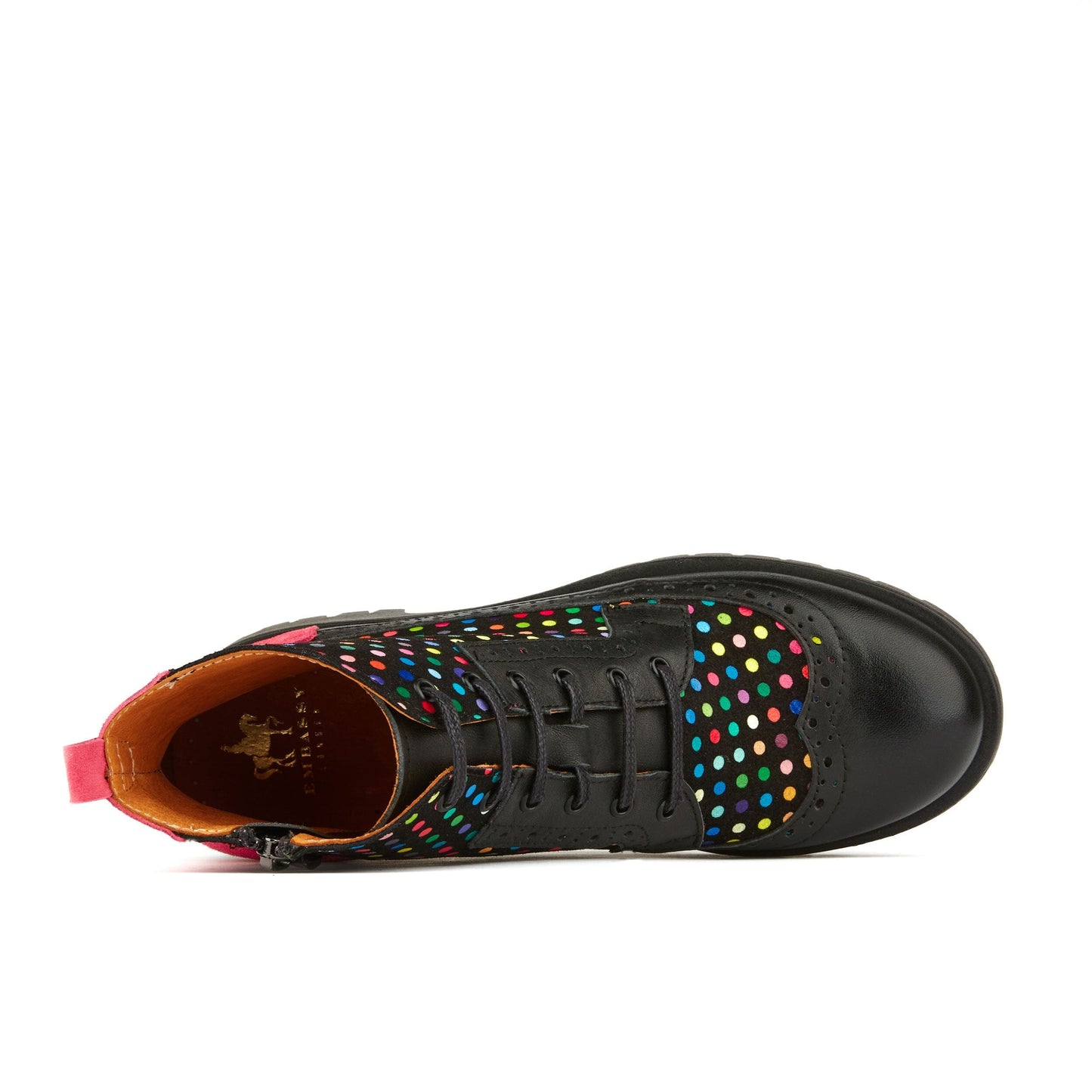 Hatter Platform - Black & Pink & Multi Disco Dots Womens Ankle Boots Embassy London 