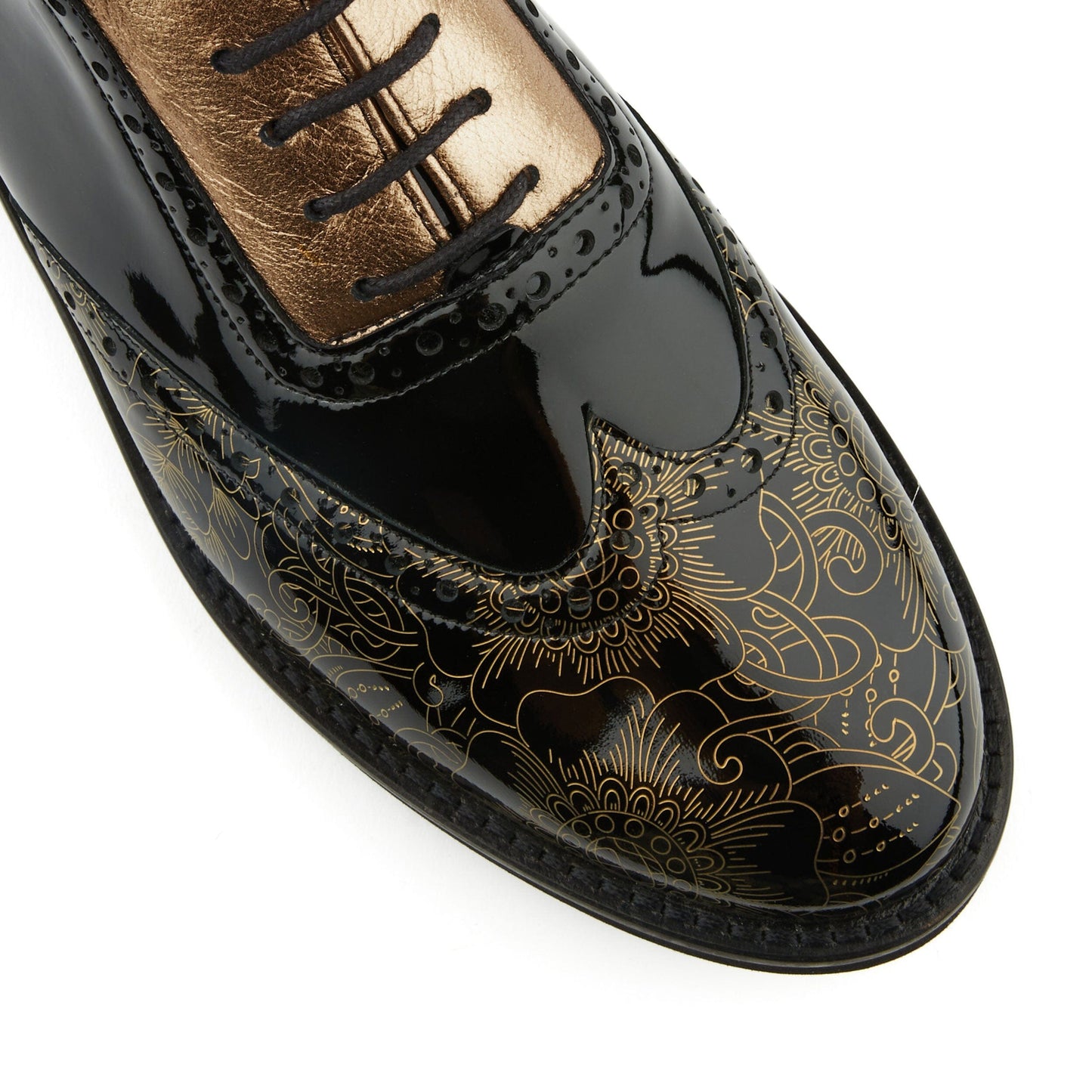 Vivienne - Black & Gold Gloss Womens Shoes Embassy London 