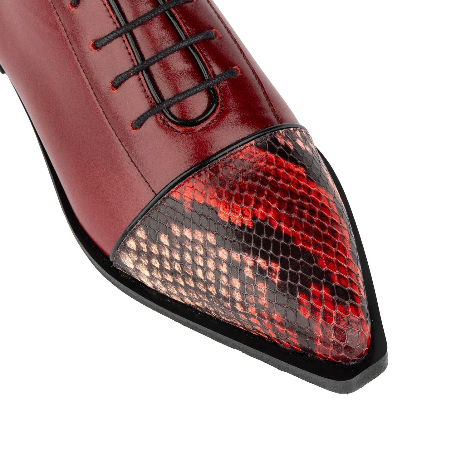 Sloan - Red - Women's Leather Oxford with Snakeskin toe Womens Shoes Embassy London 