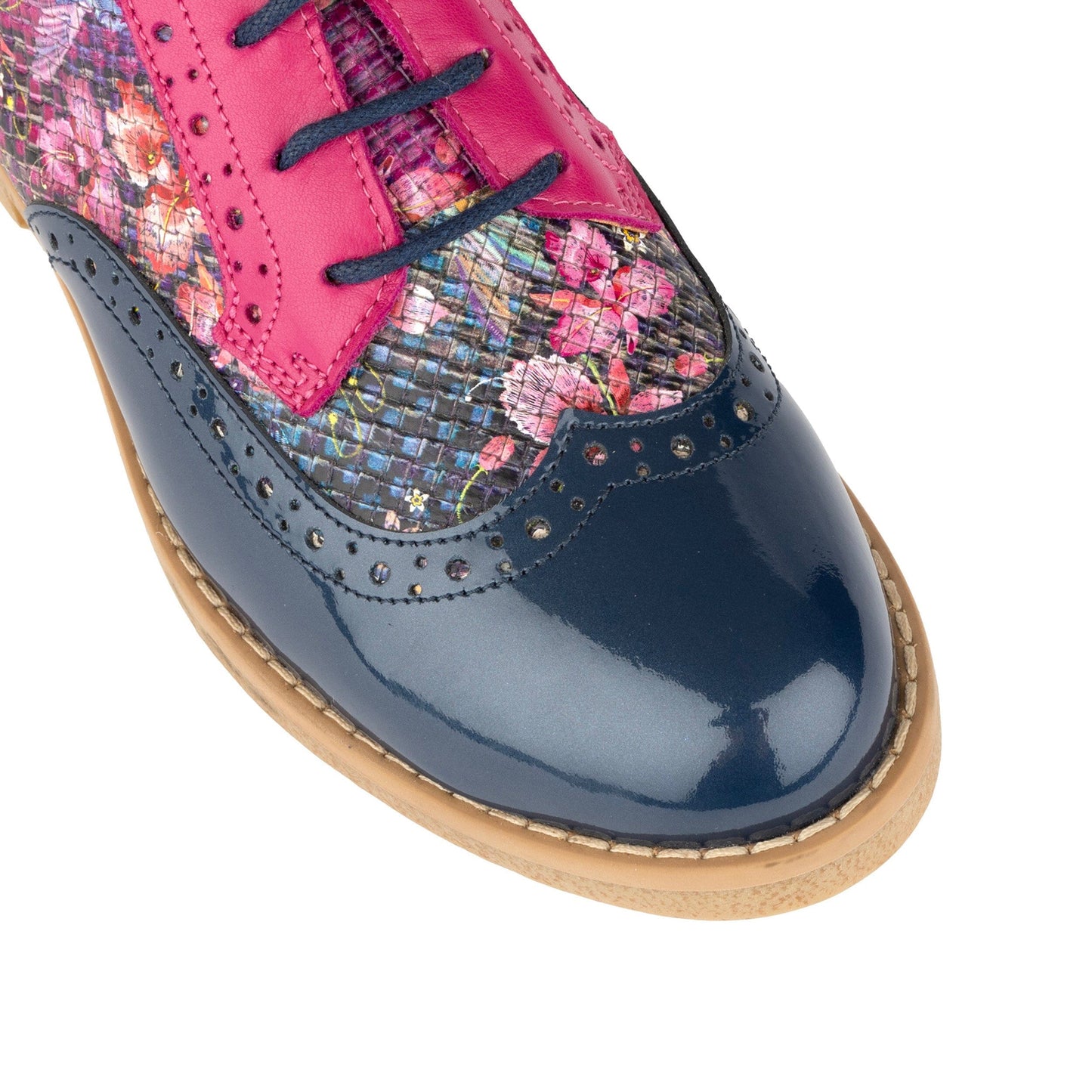 The Artist - Blue & Pink Hummingbird - Women's leather lace-up shoe with brogue detailing Womens Shoes Embassy London 