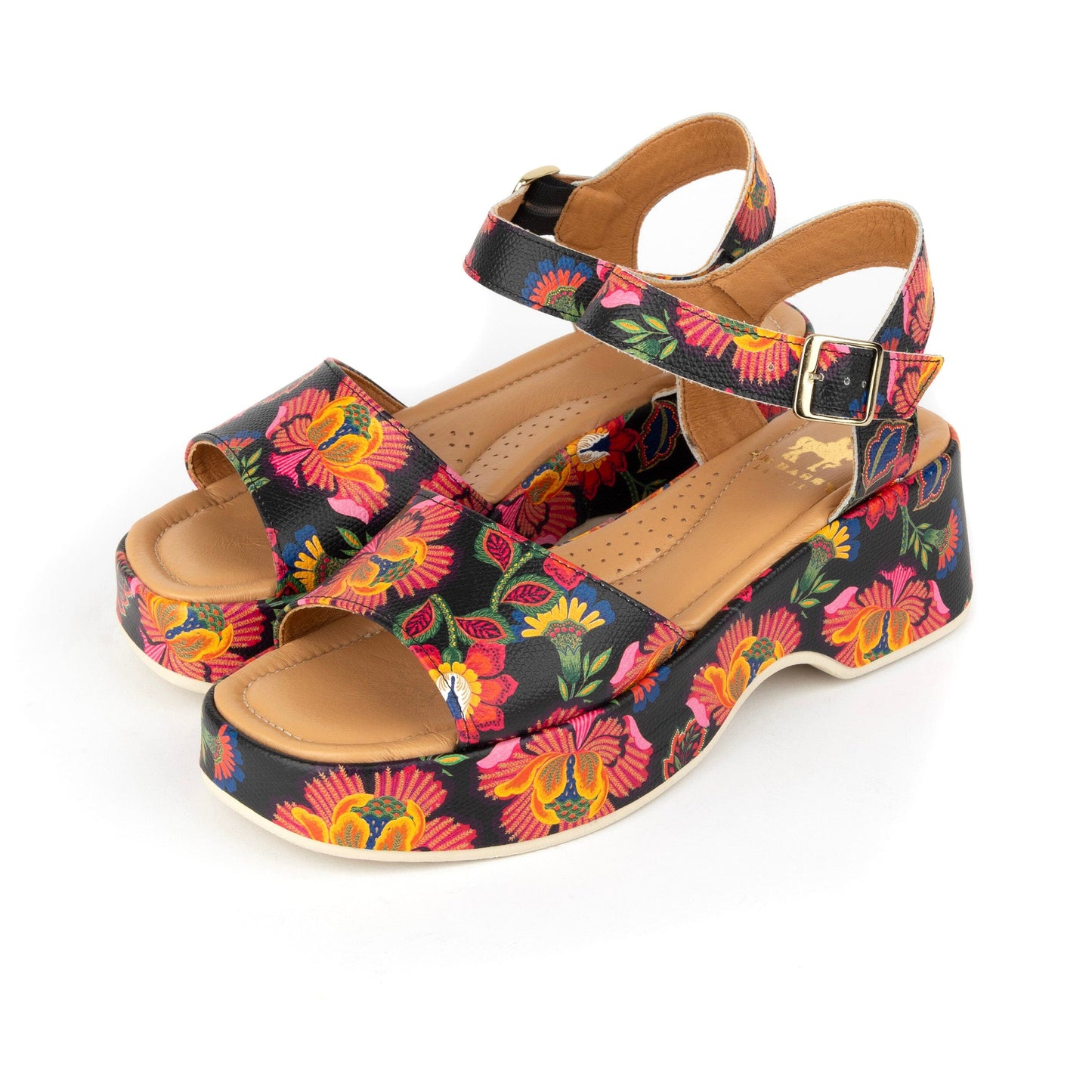Palm Rise - Black & Red Flowers Womens Sandals Embassy London 