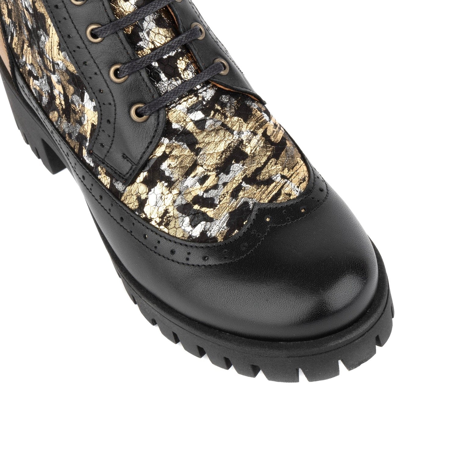 Milliner Platform - Black & Gold Floral Womens Ankle Boots Embassy London 