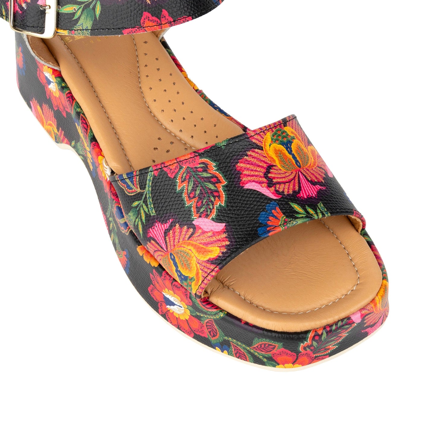 Palm Rise - Black & Red Flowers Womens Sandals Embassy London 