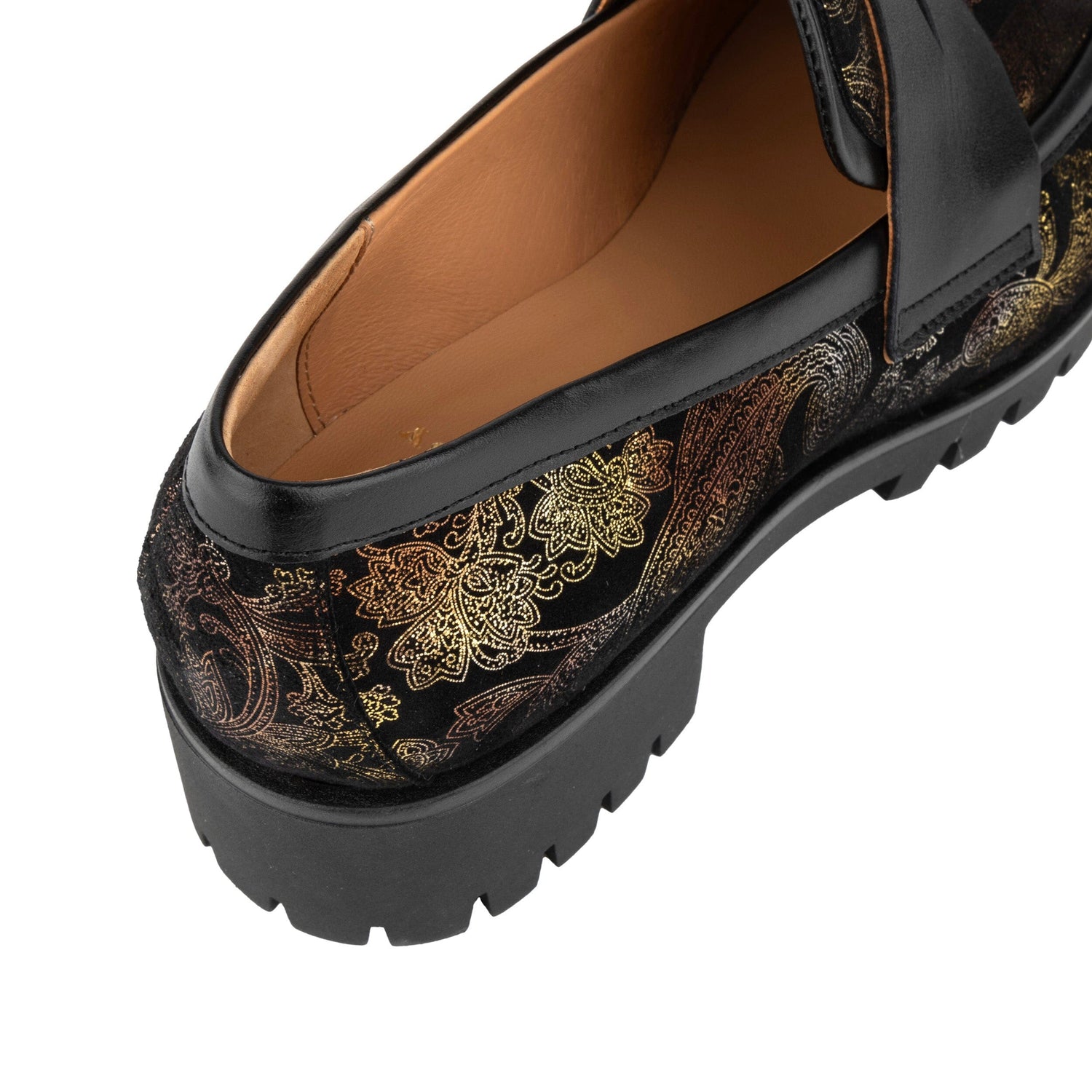 Nancy - Black & Gold Floral Womens Loafers Embassy London 