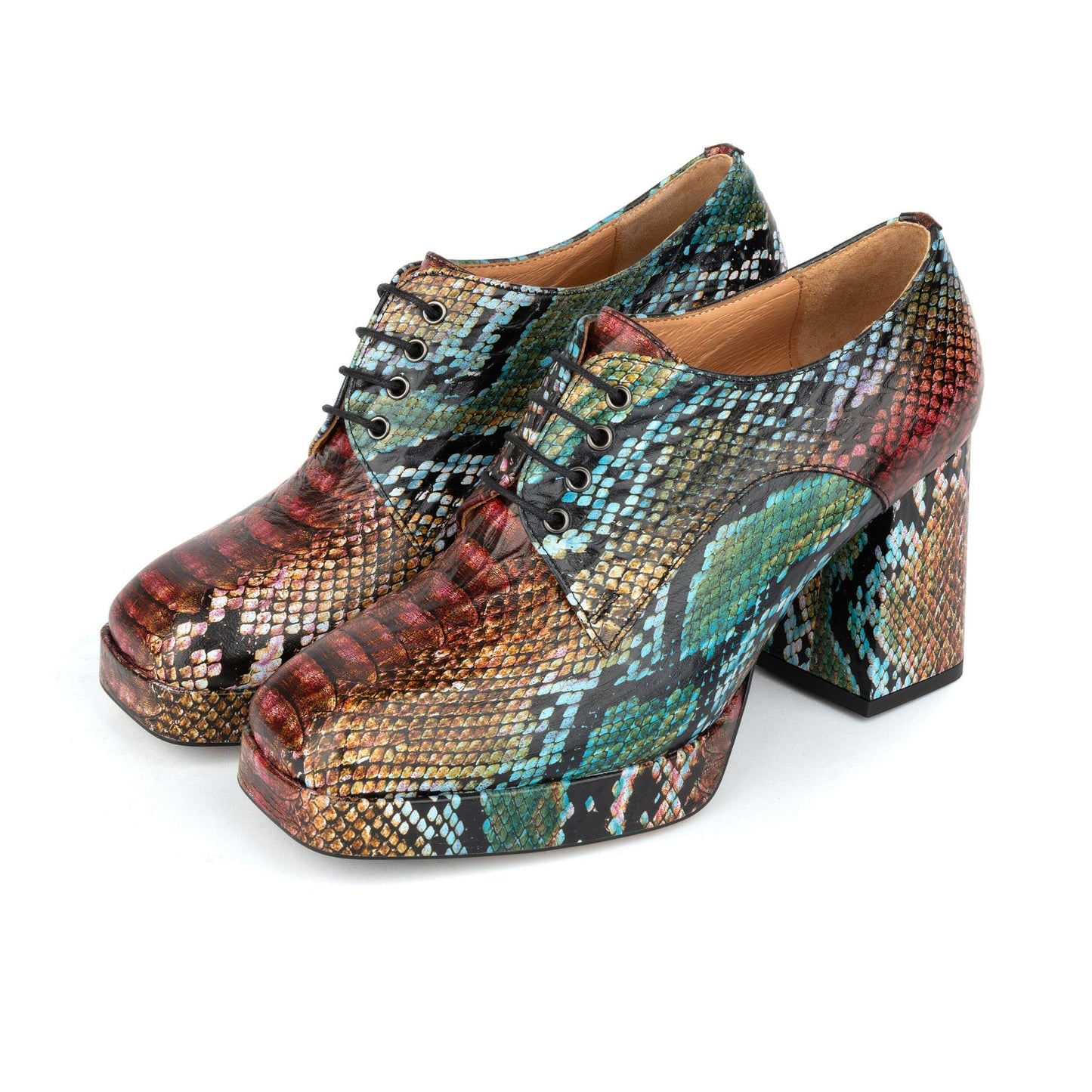 Roulette Platform - Green & Brown Snake Pattern Womens Heels Embassy London 