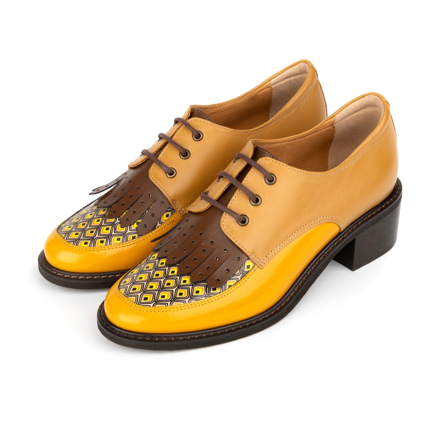 Women's Heeled Oxford Shoes Yellow Brown Embassy London Retro Tone Embassy London USA Women's Heeled Oxford Shoes Yellow Brown Embassy London Retro Tone Embassy London USA