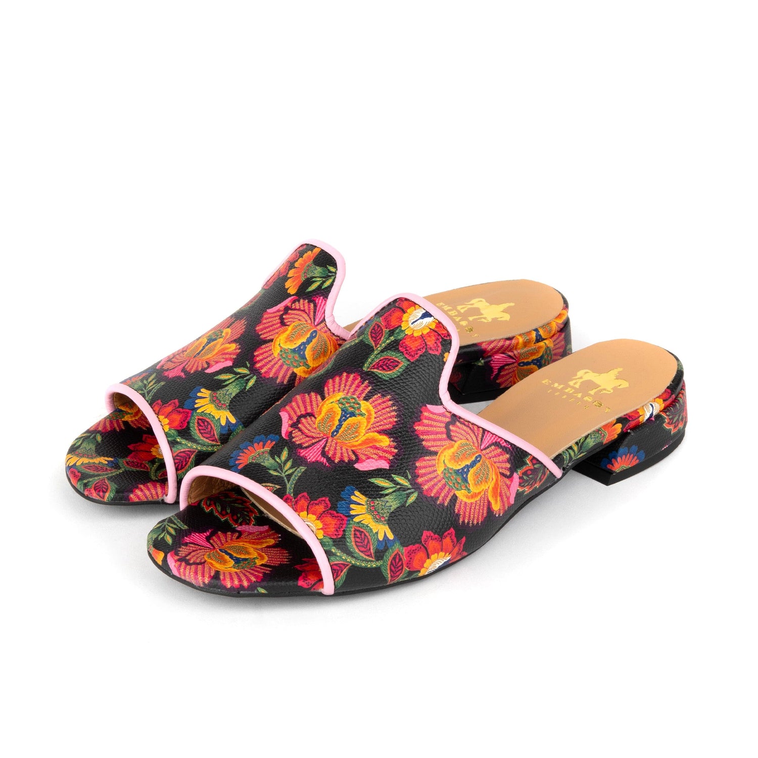 South Beach - Black & Red Flowers Womens Sandals Embassy London 