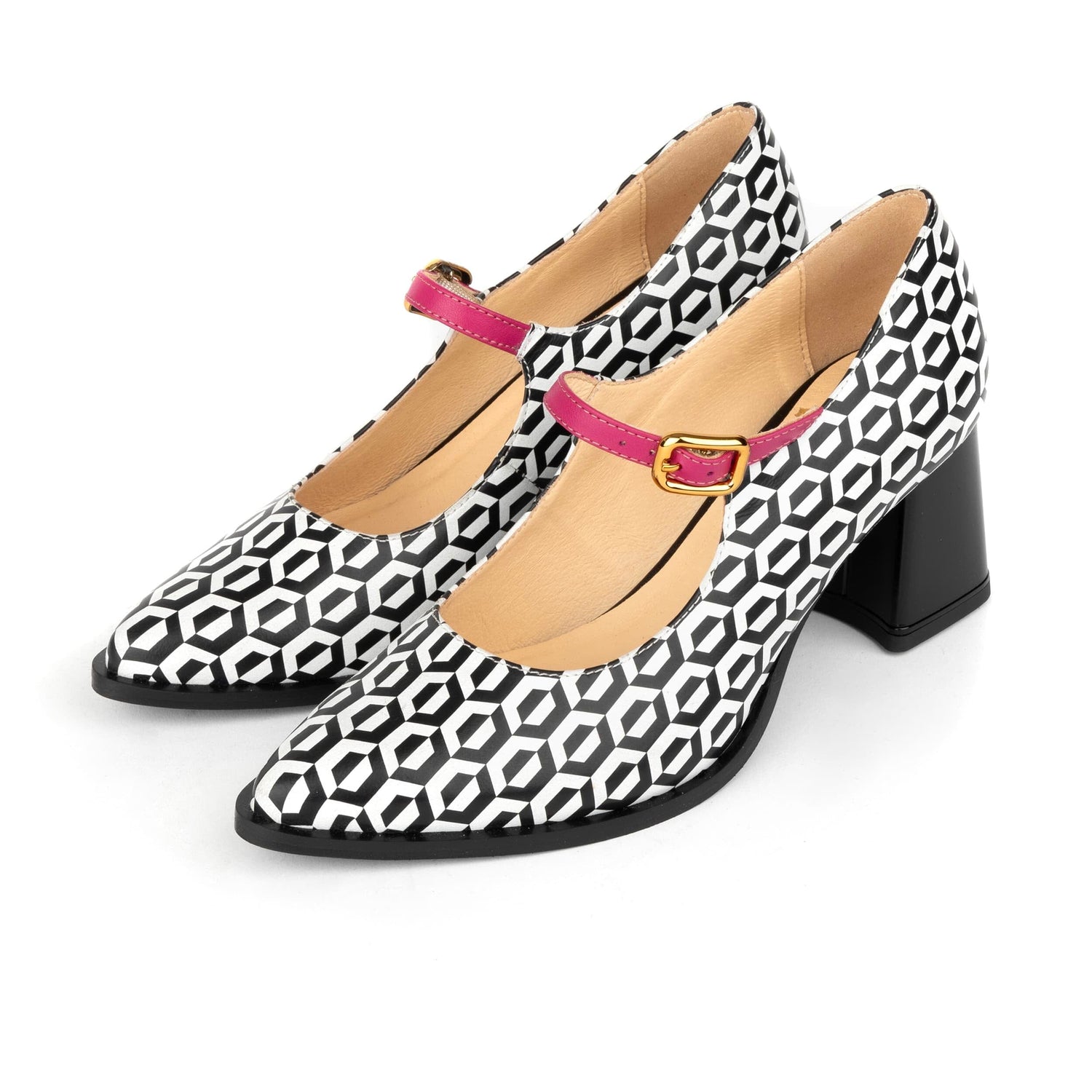 Hyde - Pink & Hexa Print - Women's Leather Mary Jane Pump Womens Heels Embassy London 