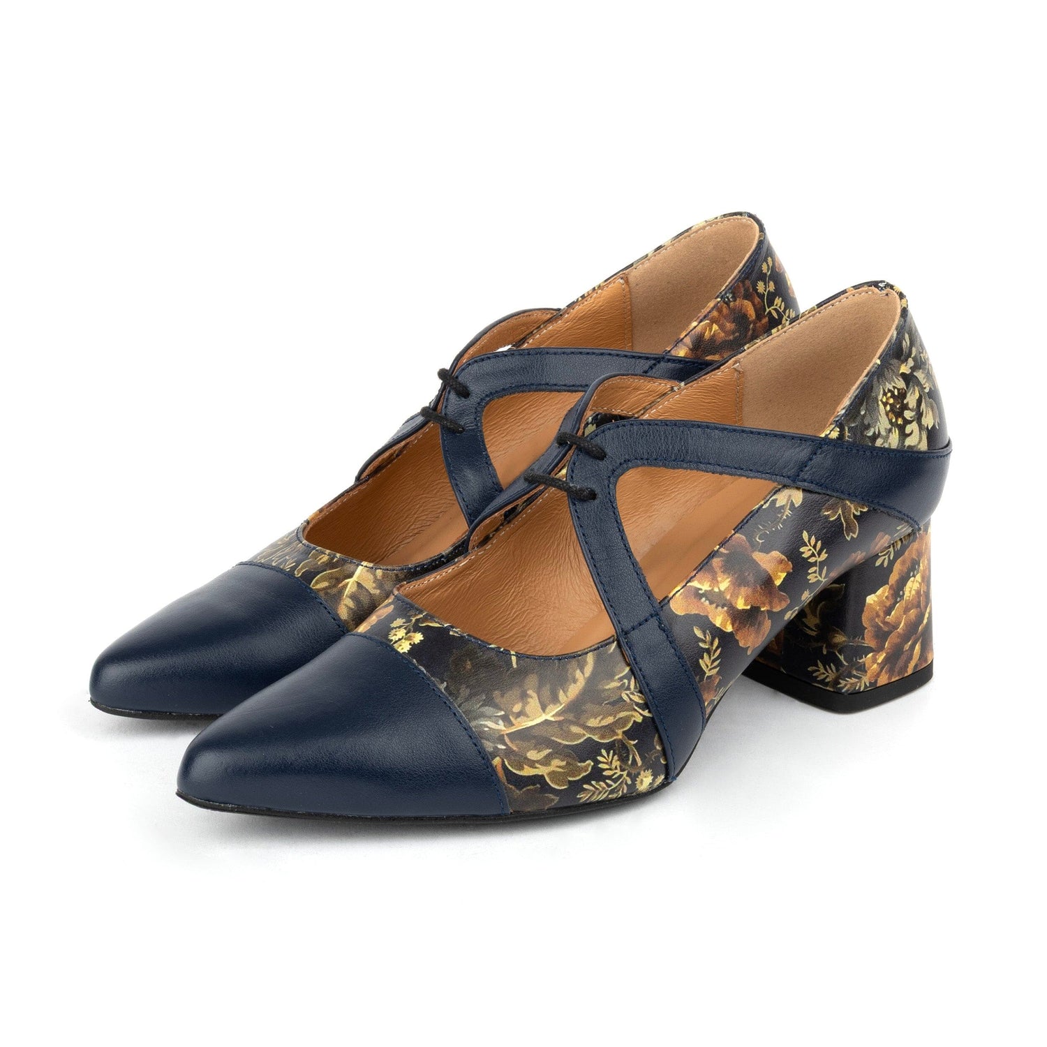 Harlowe High - Navy & Autumn Bloom Womens Heels Embassy London 