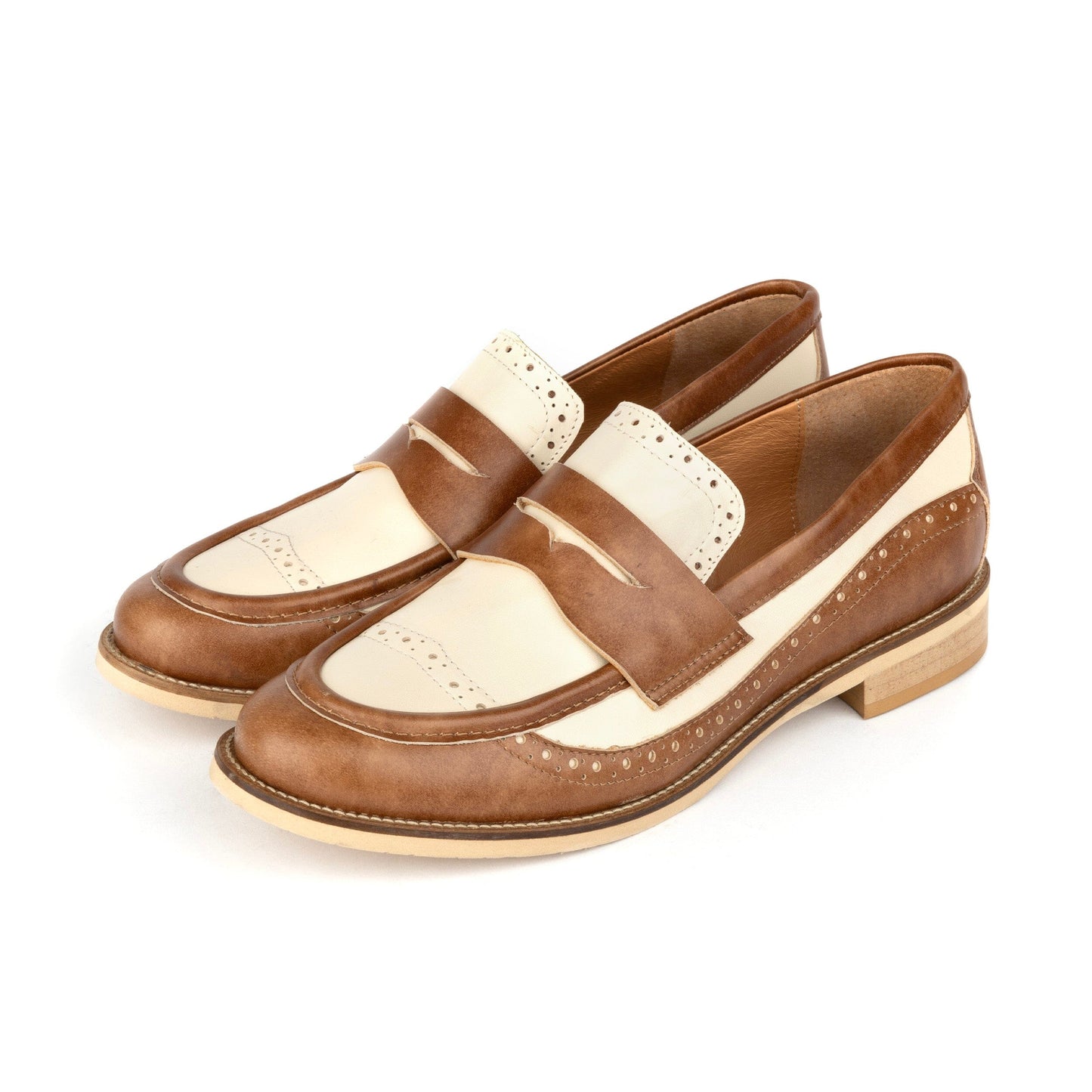 Angelina - Tan & Off White Womens Loafers Embassy London 