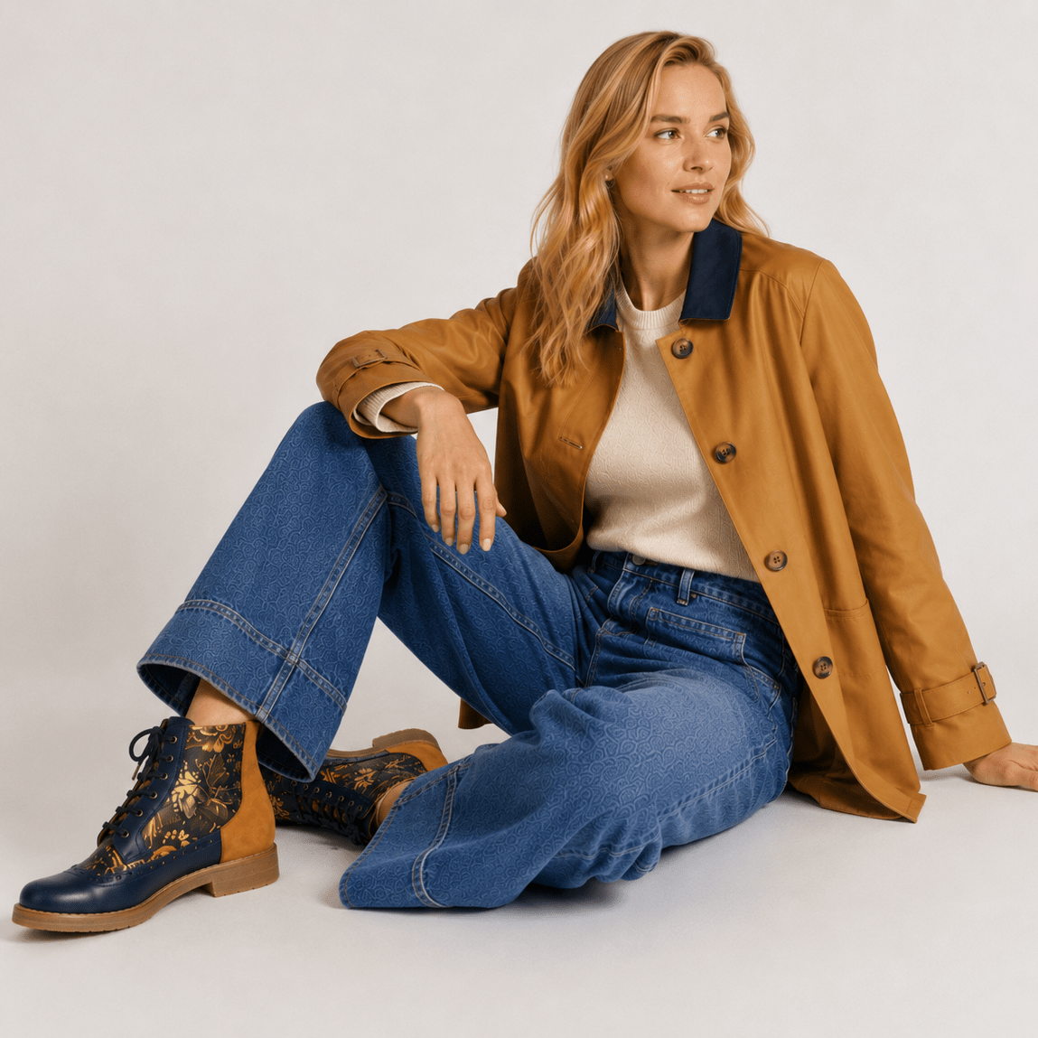 Hatter - Navy & Autumn Bloom Womens Ankle Boots Embassy London 