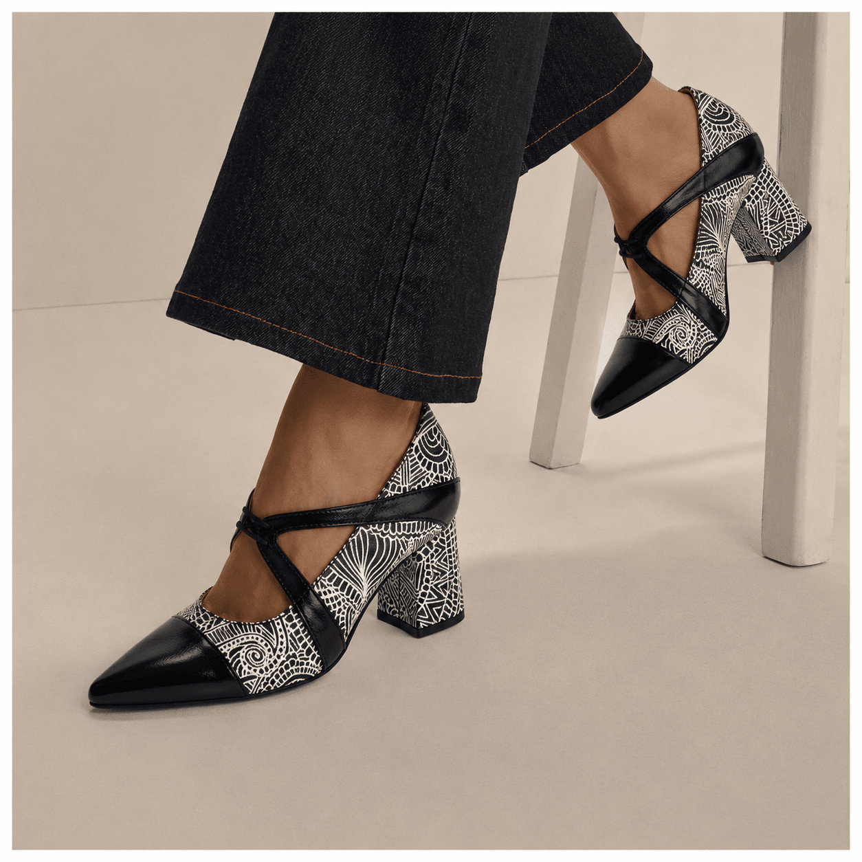 Harlowe High - Black & White & Graphic Print Womens Heels Embassy London 