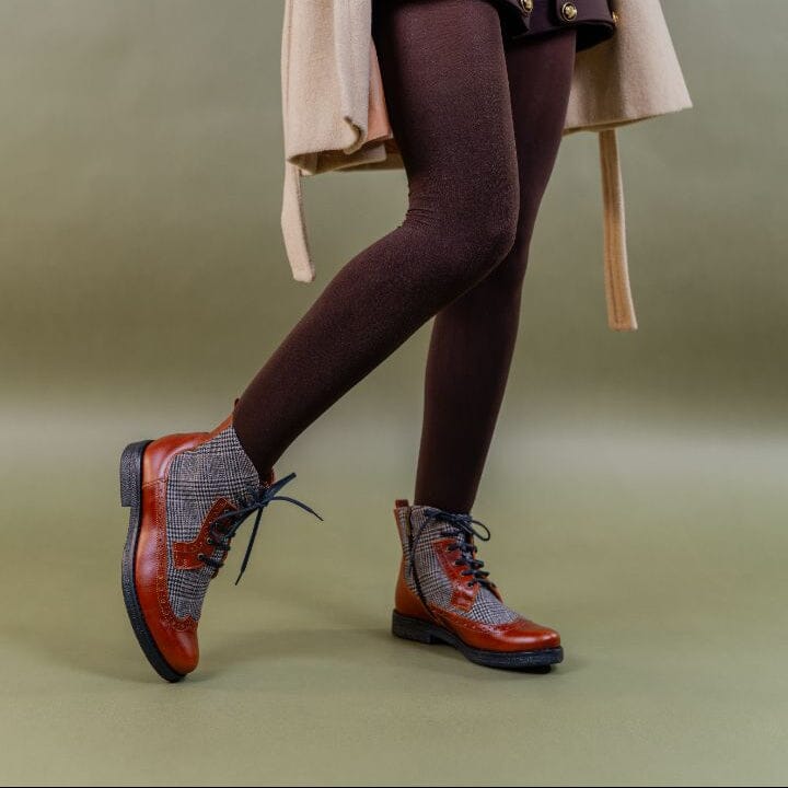 Hatter - Brown & Brown Check Womens Ankle Boots Embassy London 