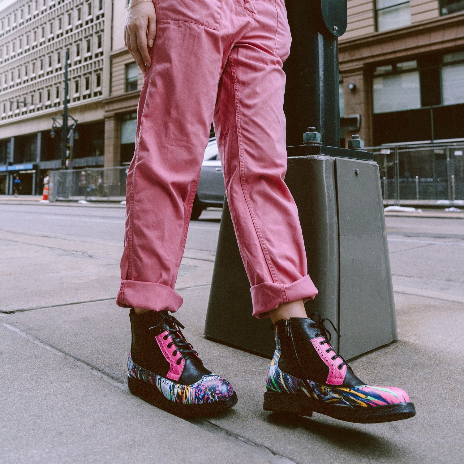 Hatter - Dark Flamingo & Black & Pink Womens Ankle Boots Embassy London 