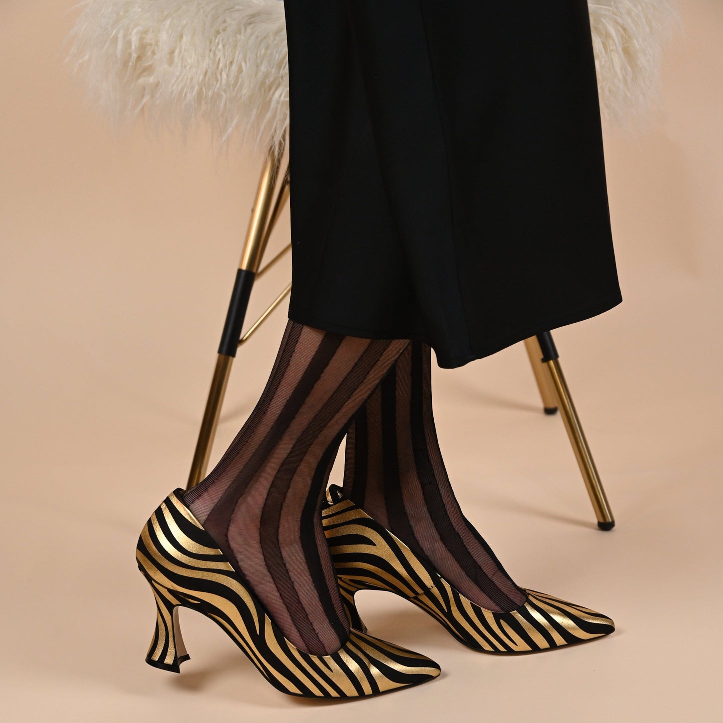 Sophia Hollywood - Black & Gold Stripes Womens Heels Embassy London 