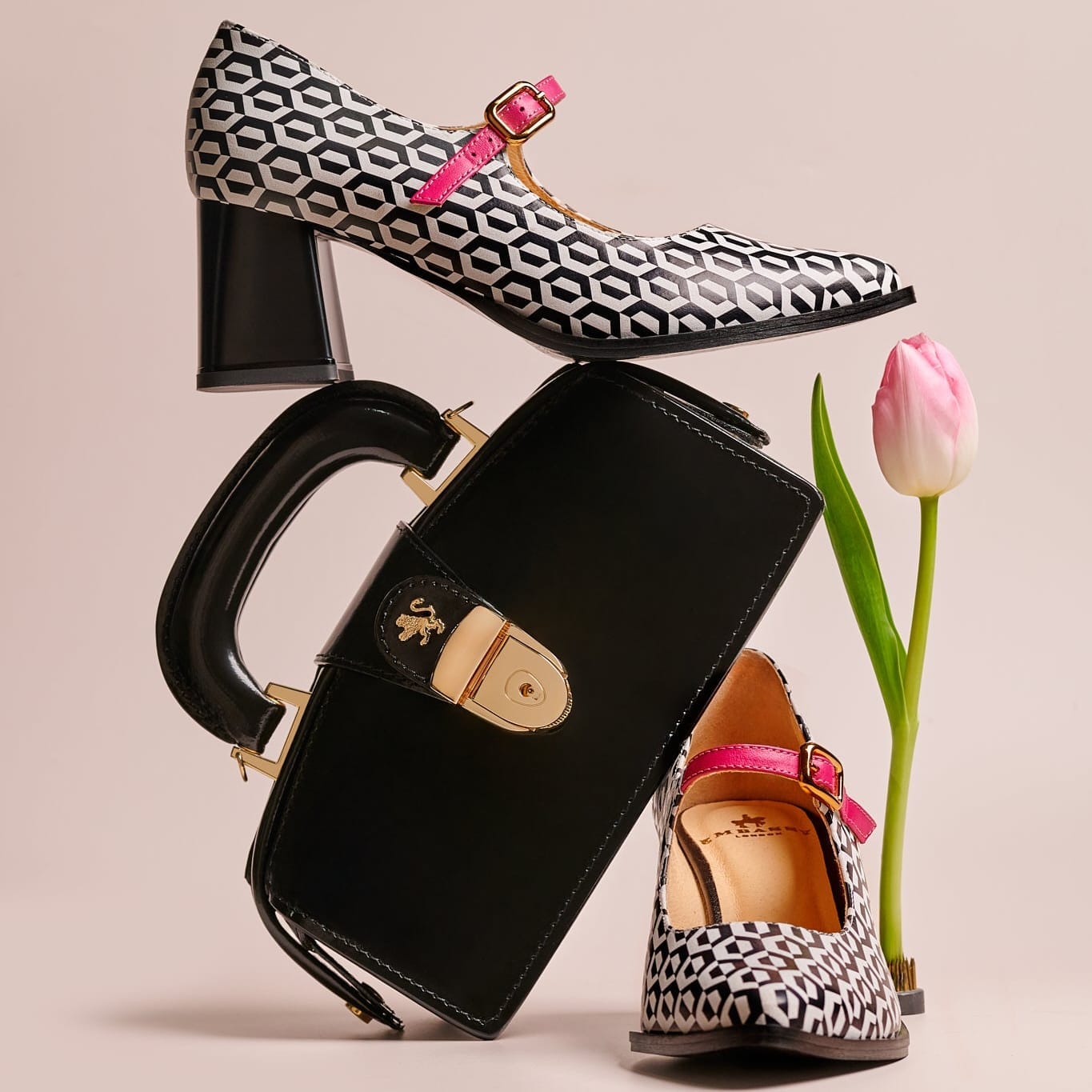 Hyde - Pink & Hexa Print - Women's Leather Mary Jane Pump Womens Heels Embassy London 