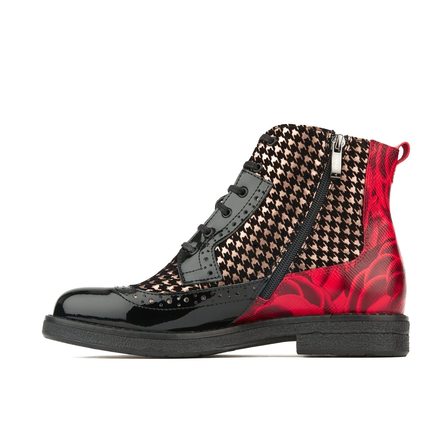 Hatter - Red Rose & Houndstooth Womens Ankle Boots Embassy London 