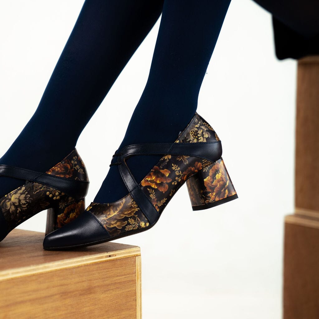 Harlowe High - Navy & Autumn Bloom Womens Heels Embassy London 