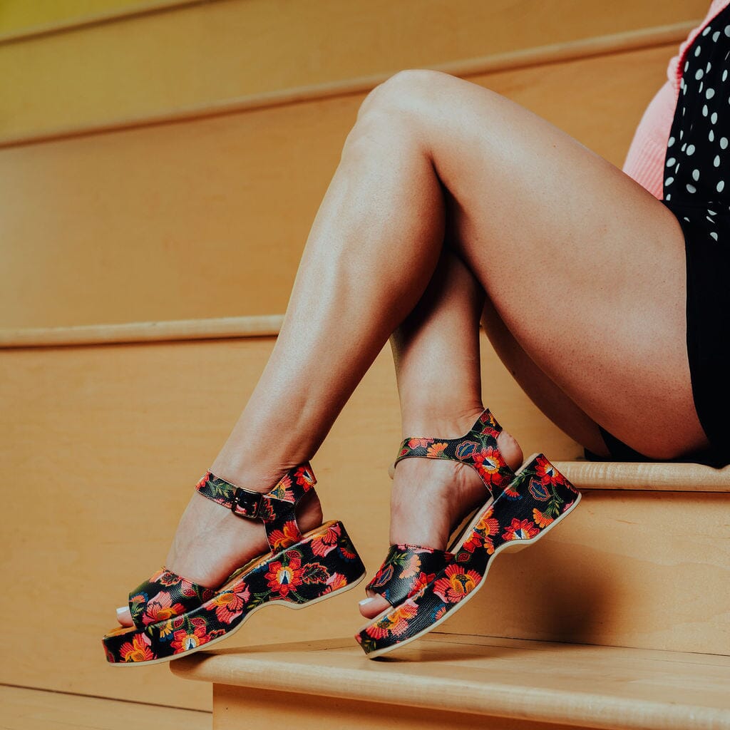 Palm Rise - Black & Red Flowers Womens Sandals Embassy London 