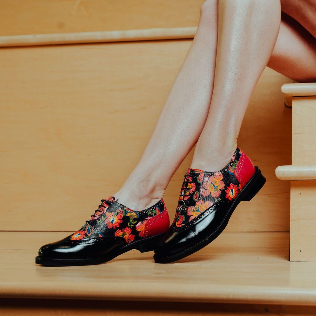 Vivienne - Black & Red Flowers Womens Shoes Embassy London 