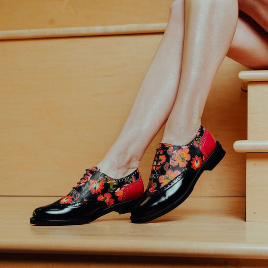 Vivienne - Black & Red Flowers Womens Shoes Embassy London 