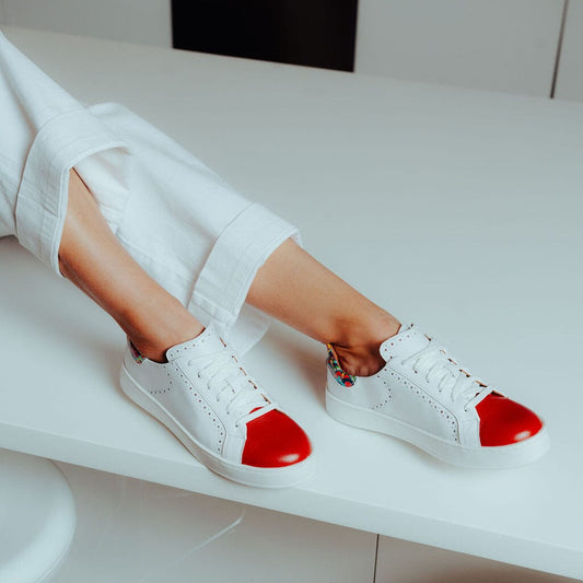 Serena - Red & Signature Print Womens Trainers Embassy London 