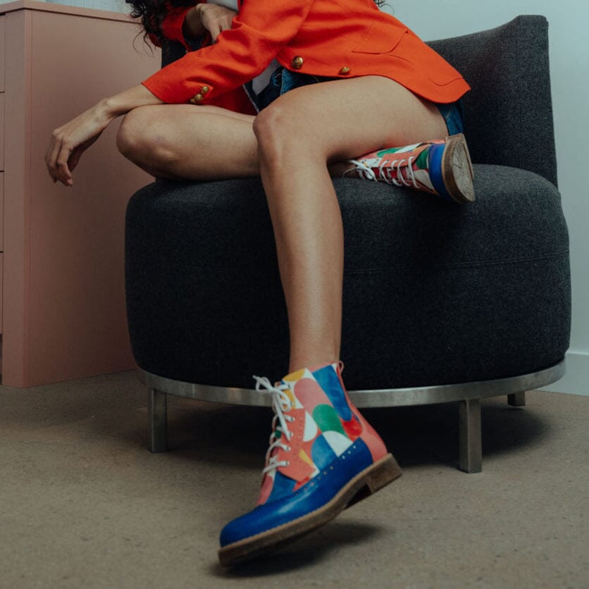 Hatter - Blue & Pink Groovy Womens Ankle Boots Embassy London 