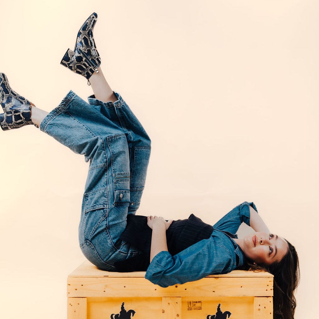 Iris - Blue Snake - Women's leather ankle boot with soft insoles Womens Ankle Boots Embassy London 