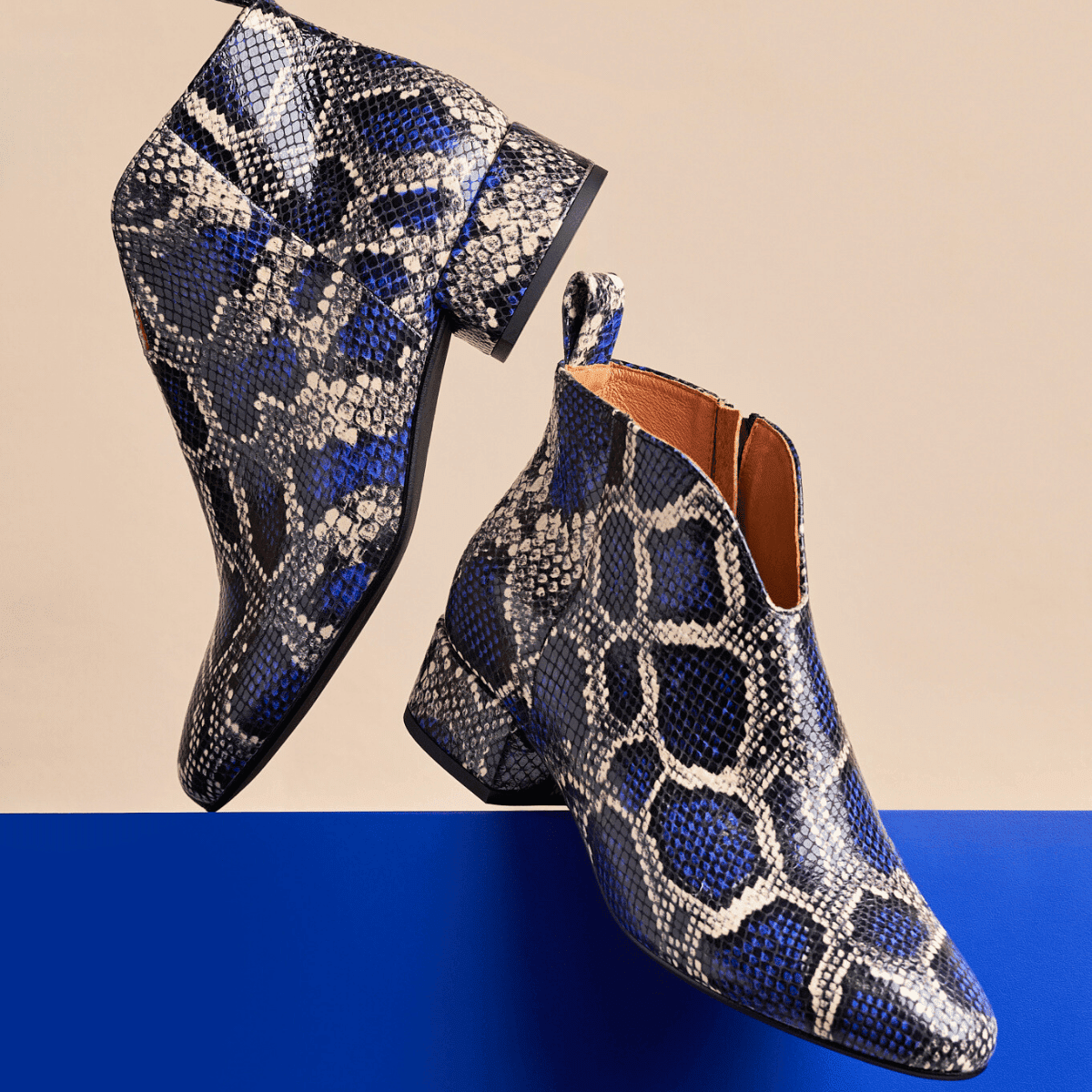 Iris - Blue Snake - Women's leather ankle boot with soft insoles Womens Ankle Boots Embassy London 