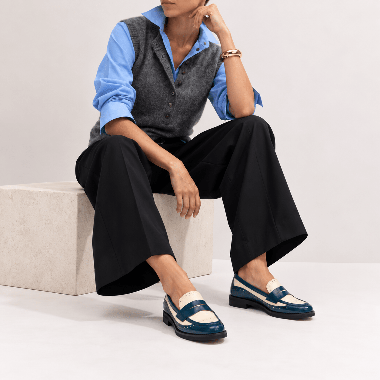 Angelina - Dark Teal & Cream Womens Loafers Embassy London 