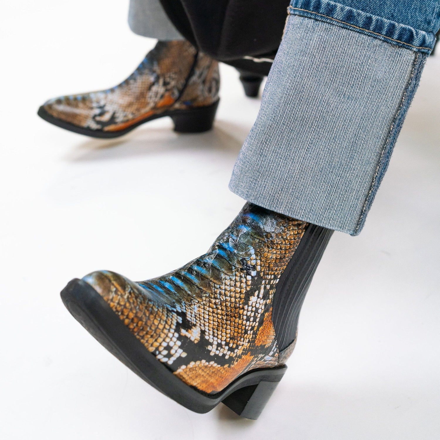 Texas - Black & Orange Snake Pattern Womens Ankle Boots Embassy London 