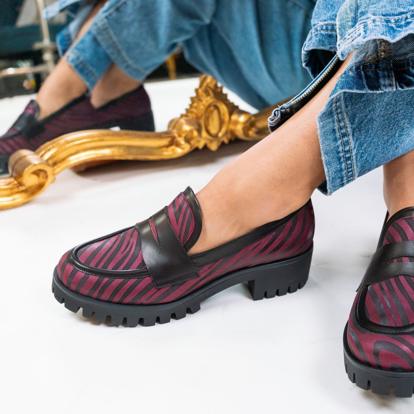 Nancy - Burgundy & Black Womens Loafers Embassy London 