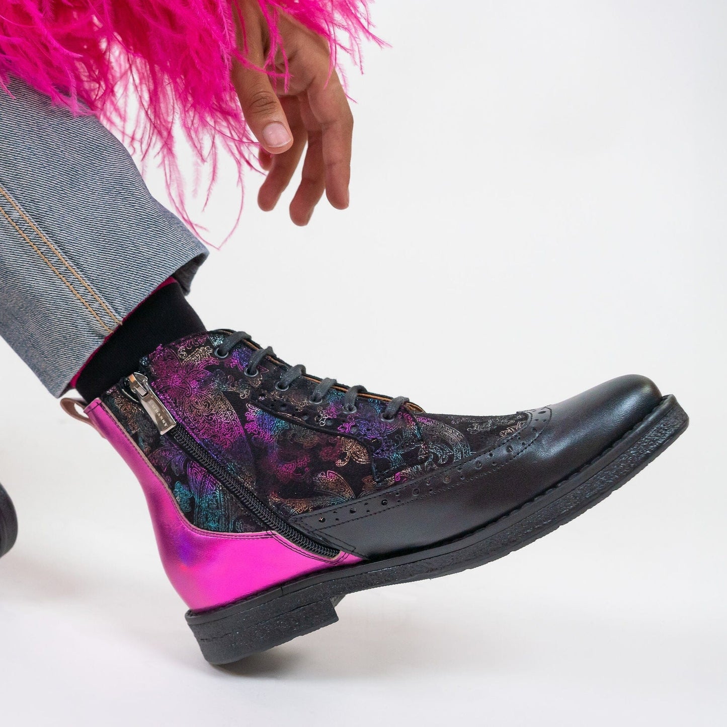 Hatter - Dark Winter Foil & Pink Womens Ankle Boots Embassy London 