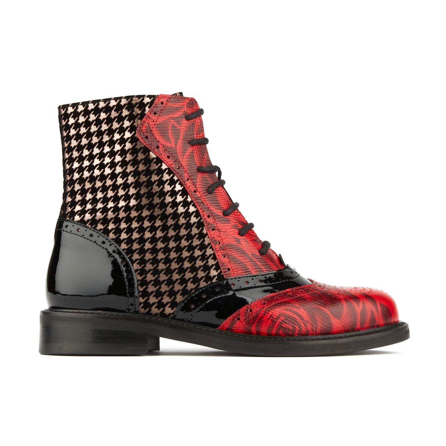 Brick Lane Boots - Red Rose & Houndstooth Womens Ankle Boots Embassy London 