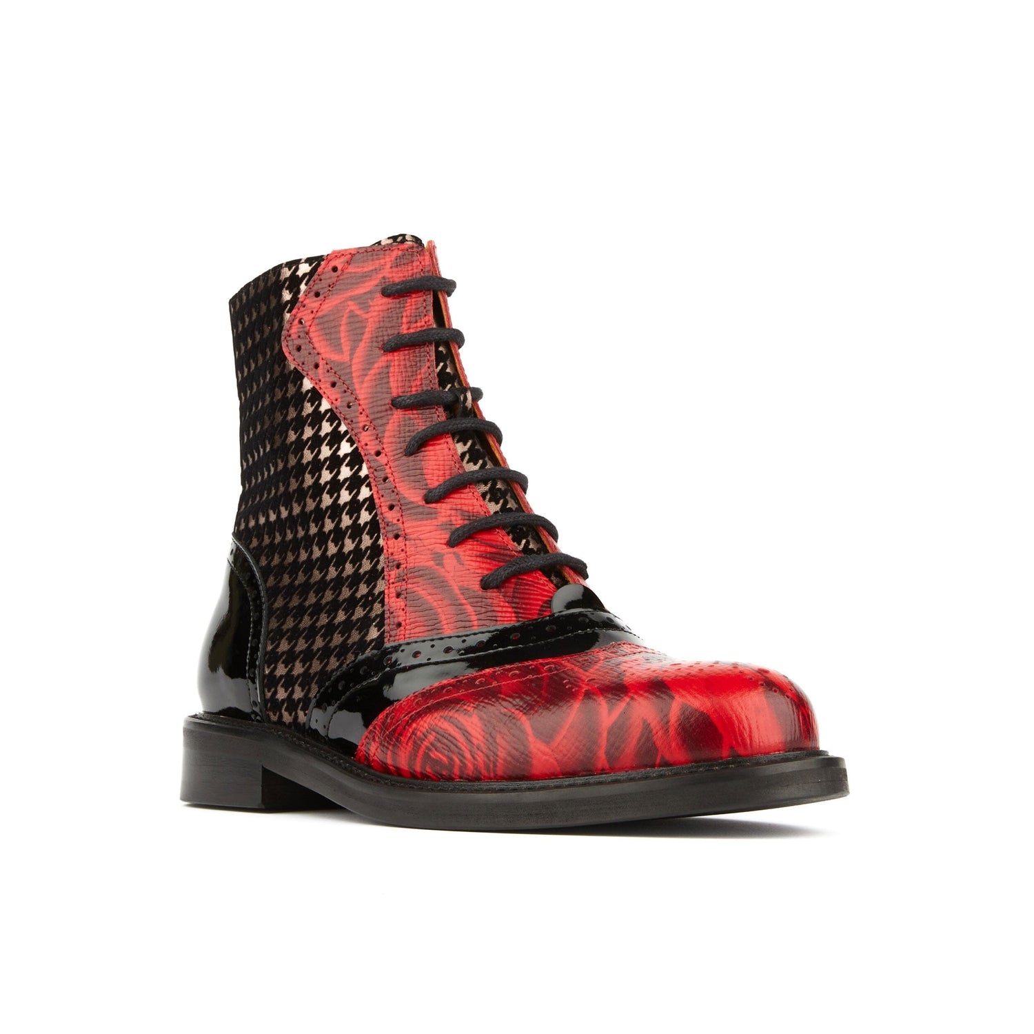 Brick Lane Boots - Red Rose & Houndstooth Womens Ankle Boots Embassy London 