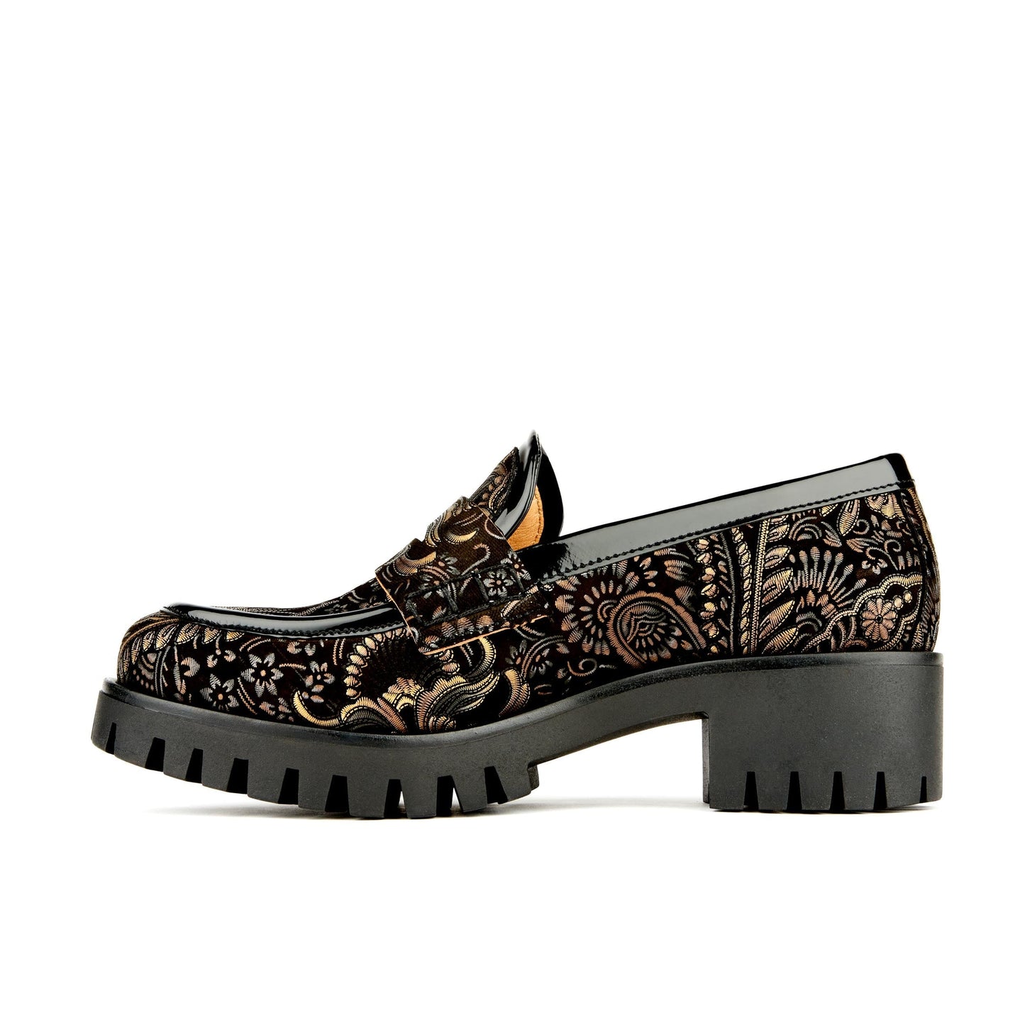 Black & Gold Feathers Womens Designer Loafers 