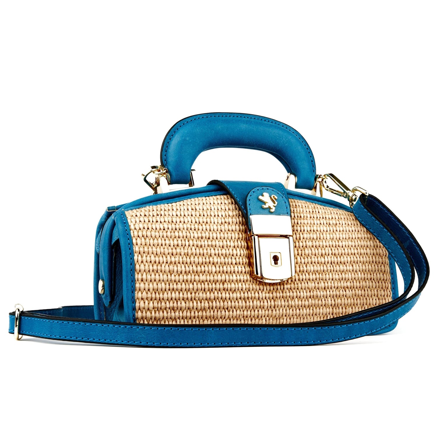 Gazelle Mini - Blue & Cream Raffia Handbags Embassy London 